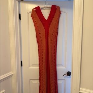Worn once ~ Like New Sleeveless Knit V‑Neck Cover up Dress in Red and Orange